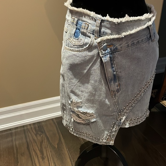Retro Distressed POL Denim Skirt with Metal Studs - Picture 10 of 16